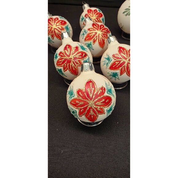 Vintage Christmas Classics Commodore Hand Decorated Poinsettia Glass Ornaments - Picture 3 of 13